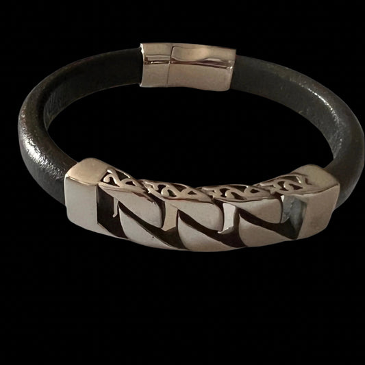 Stainless Steel Black Leather with Link TC