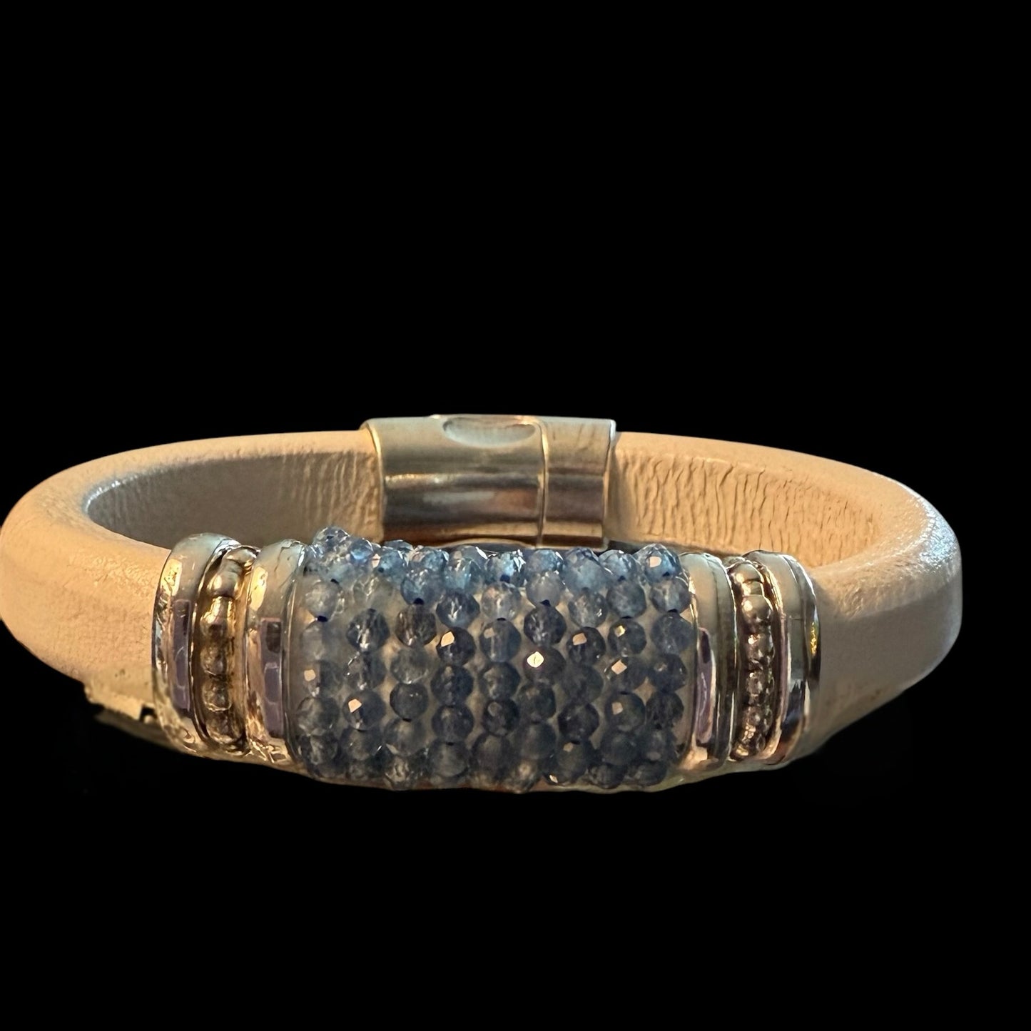 Aquamarine on White Leather