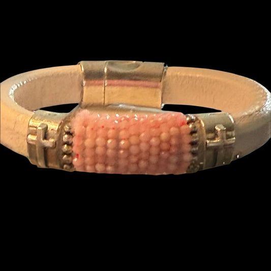 Crosses with Pink Opal on White Leather