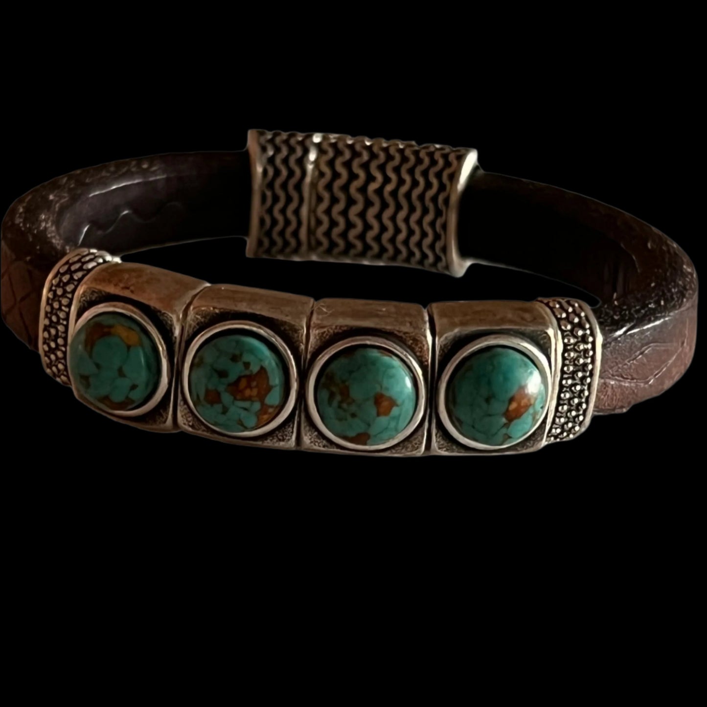 Brown Leather with four Turquoise Pieces