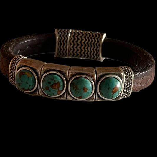 Brown Leather with four Turquoise Pieces