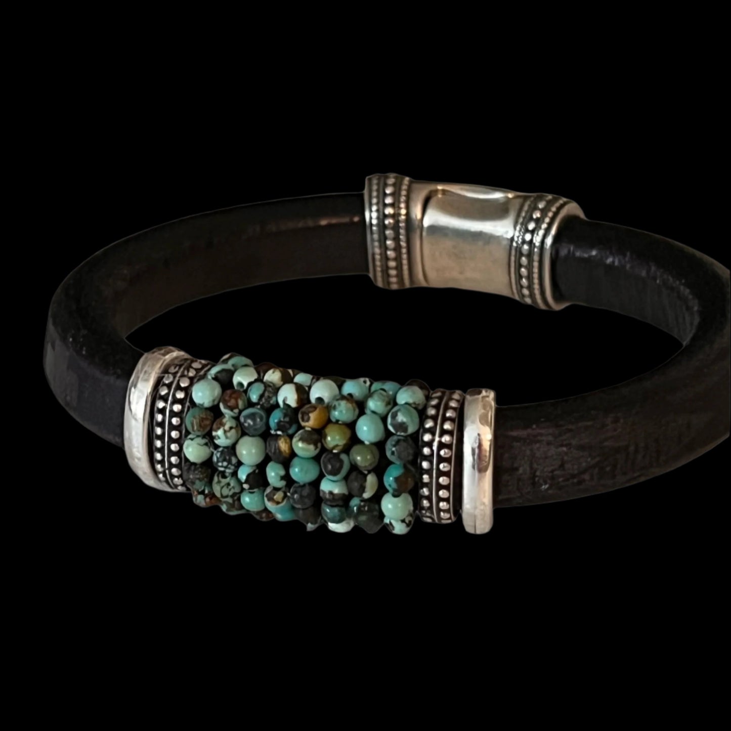 Black Leather with Gemstone Raw Pervian Blue Adean Opal