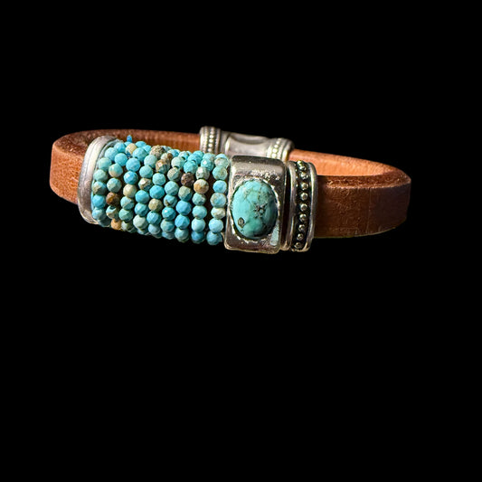 Brown Southwest Leather with Turquoise Single Piece