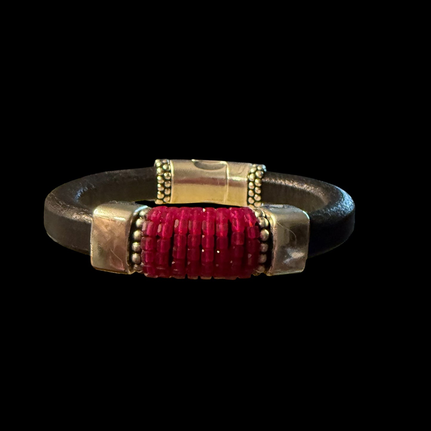 Black Leather with Gemstone Ruby and Silver