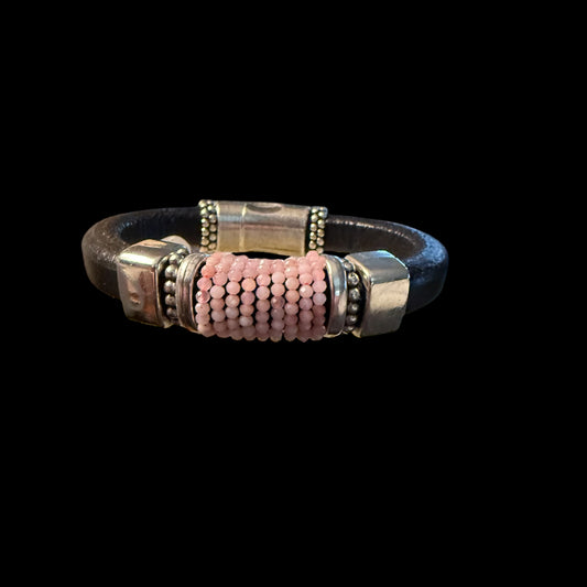 Black Leather with Pink Opal Gemstone