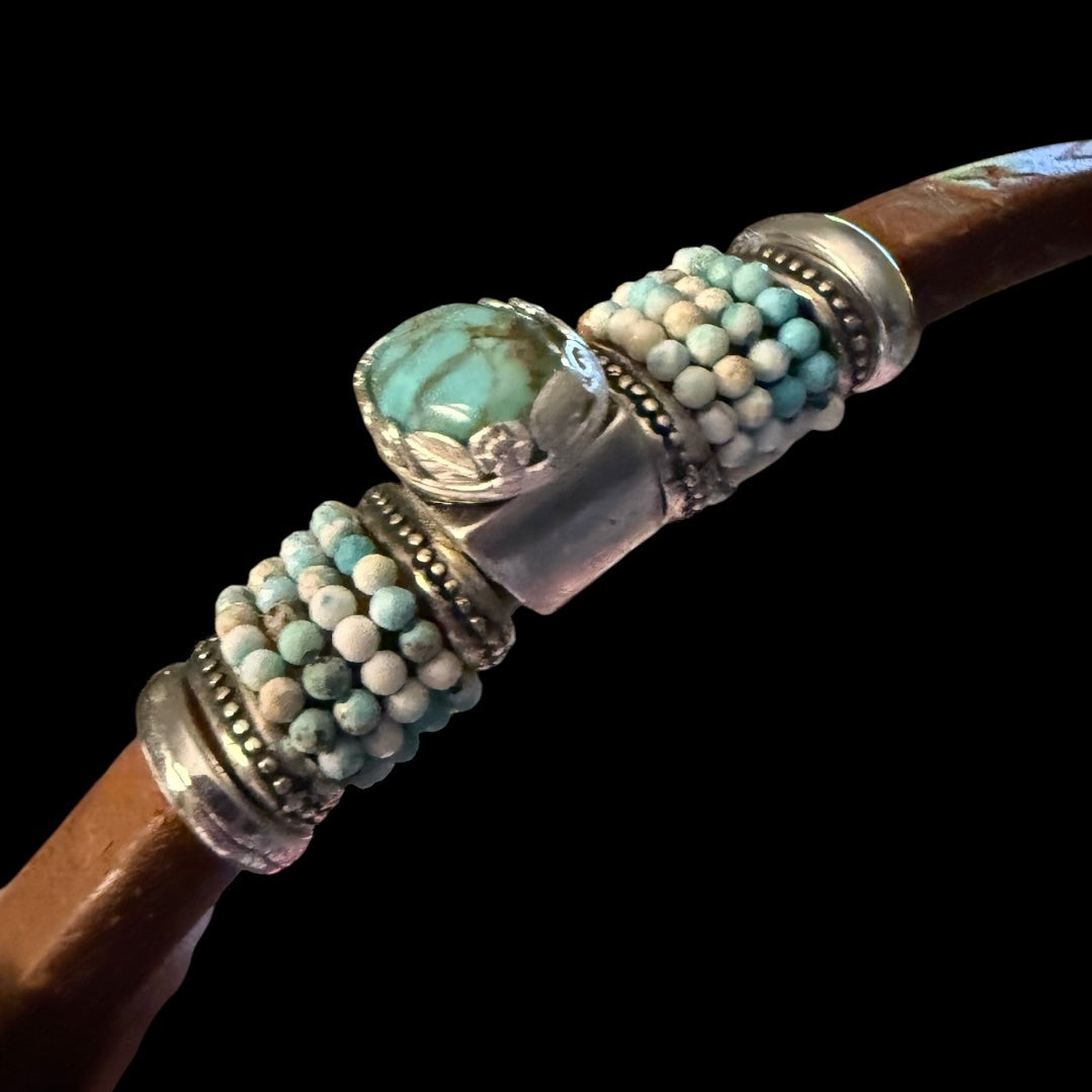 Doubled Wrapped Blue and White Turquoise with Turquoise Canter