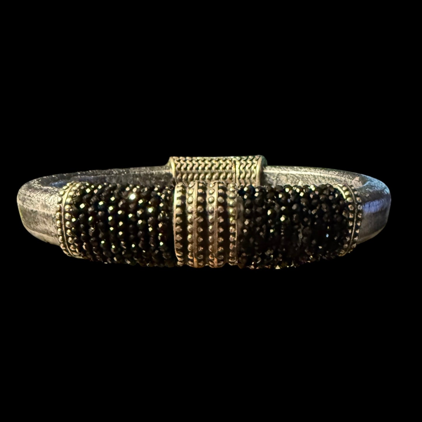 Steel Metallic Leather with Black Spinel