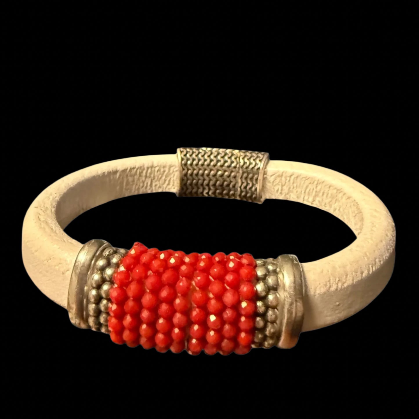 Carnelian on White  Leather