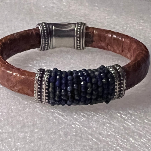 Lapis on Textured Brown Leather
