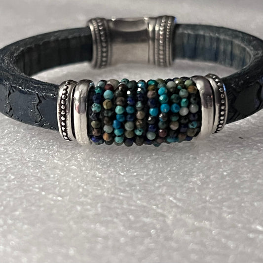 Textured Navy Leather with Chrysocolla
