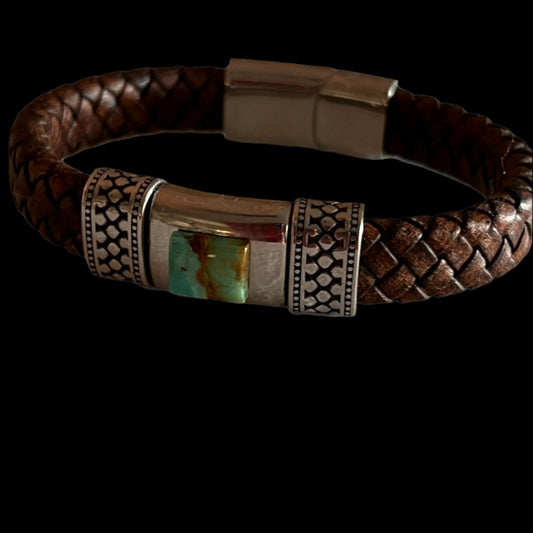 Tanner Collection Brown Woven Leather with Turquoise