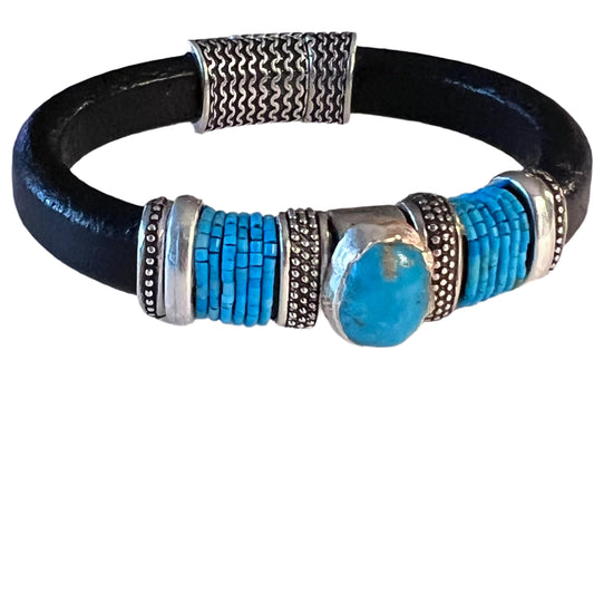 Black Leather with Blue Stone Turquoise