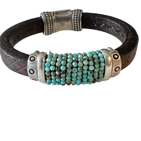 Brown Textured Leather Turquoise