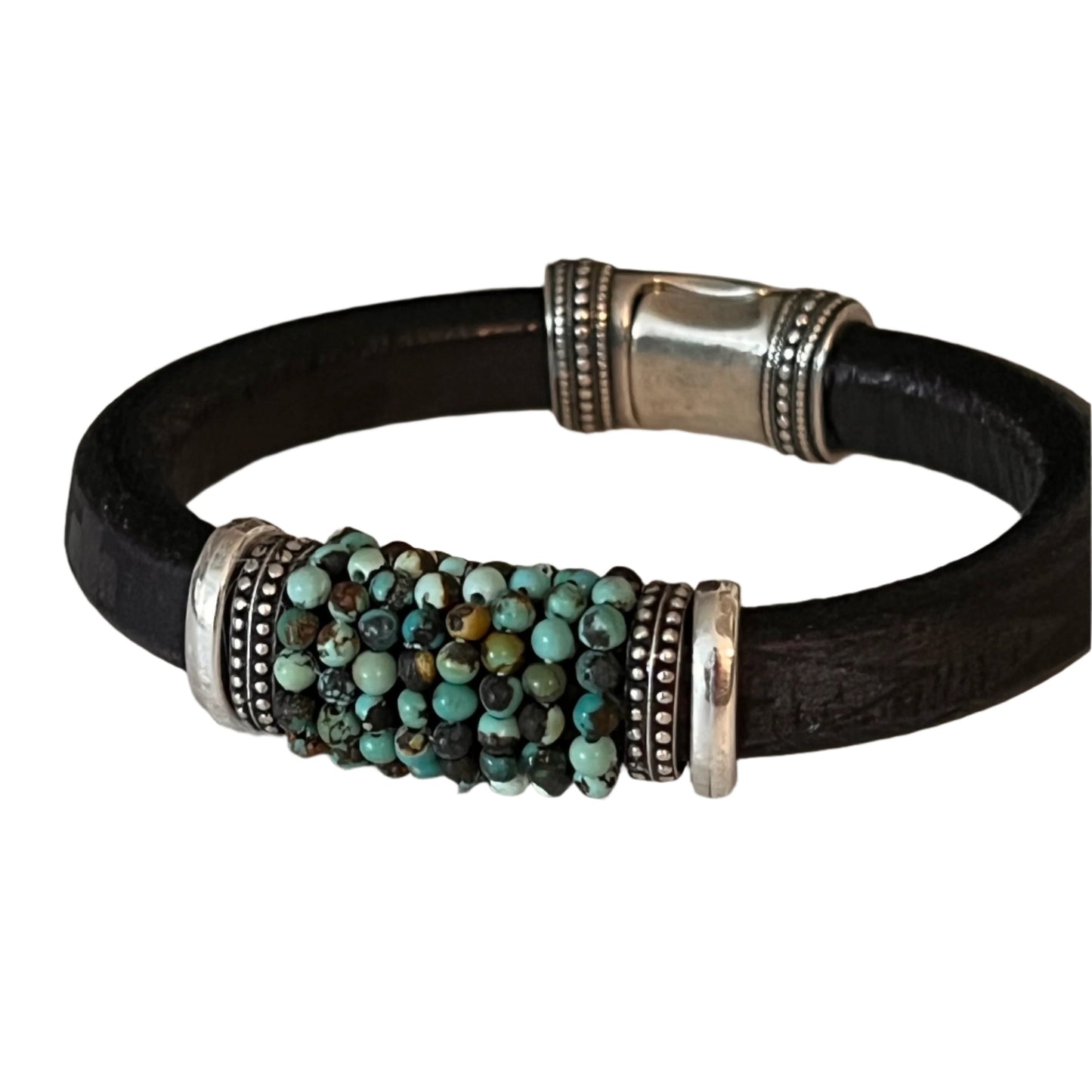 Natural Opals on Southwestern Black Leather