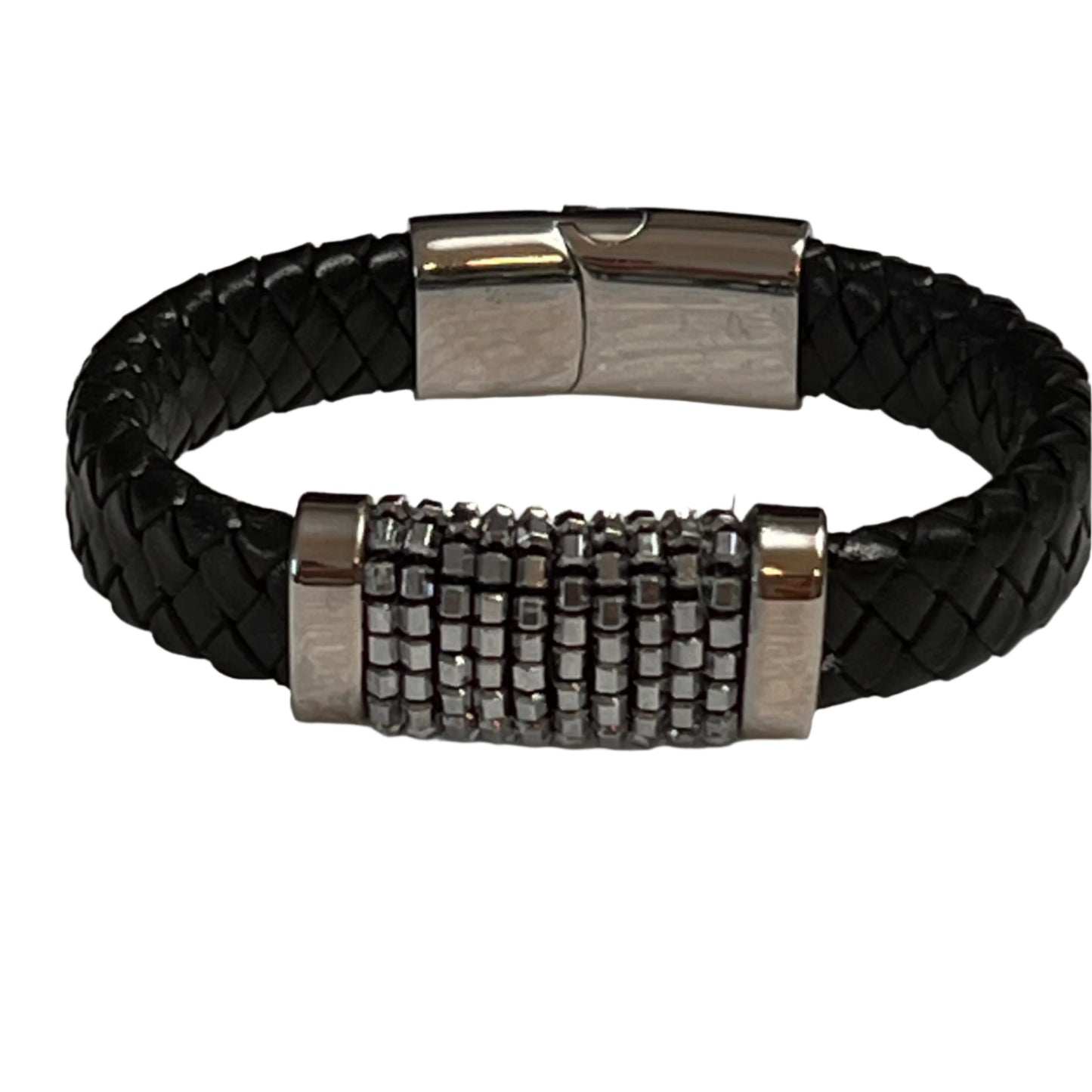 Titanium Pyrite with Stainless Steel on Black Woven Spainish Leather