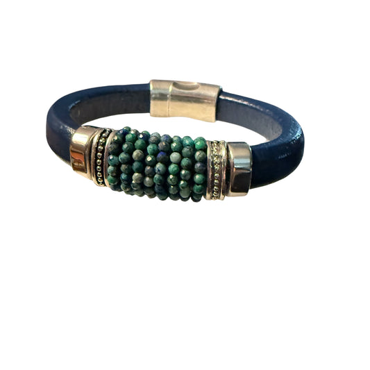 Navy Leather with Turquoise and Silver