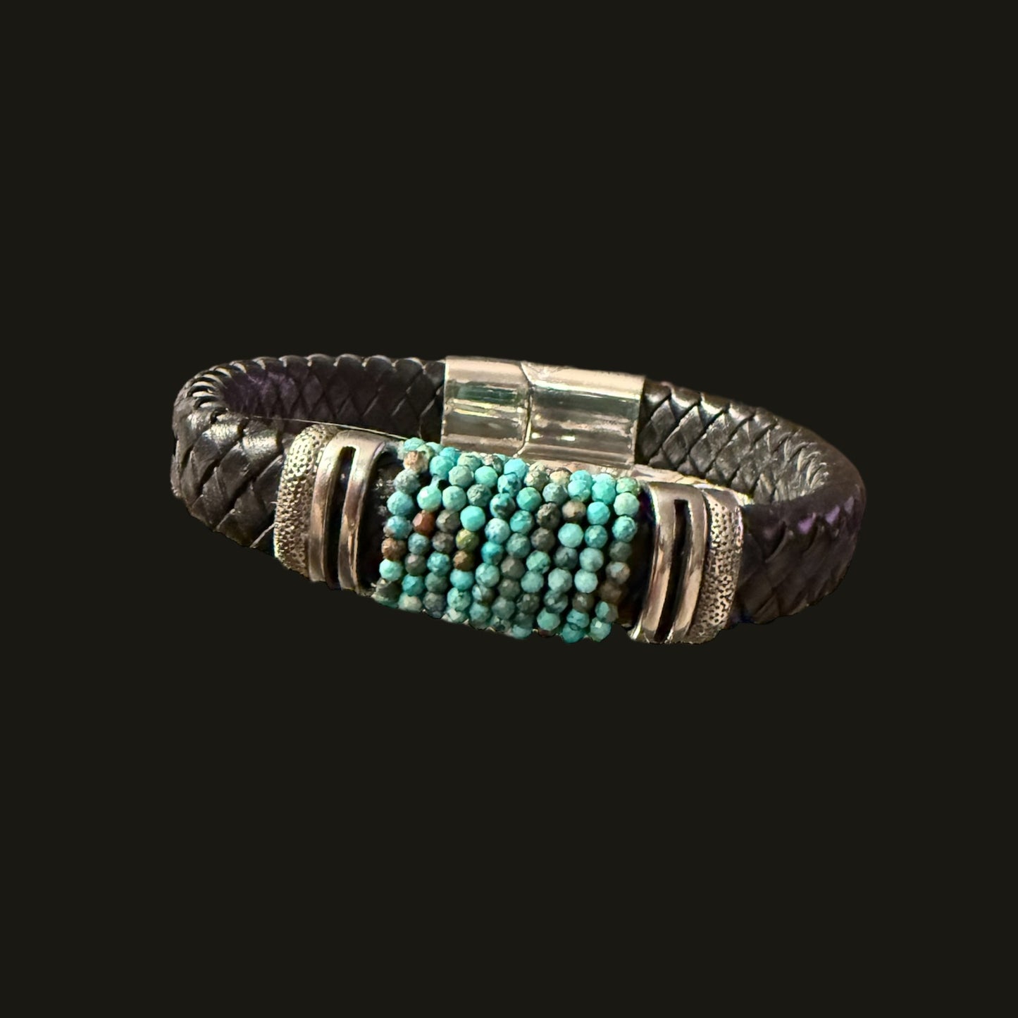 Stainless Steel Black Woven with Turquoise Metal Lines