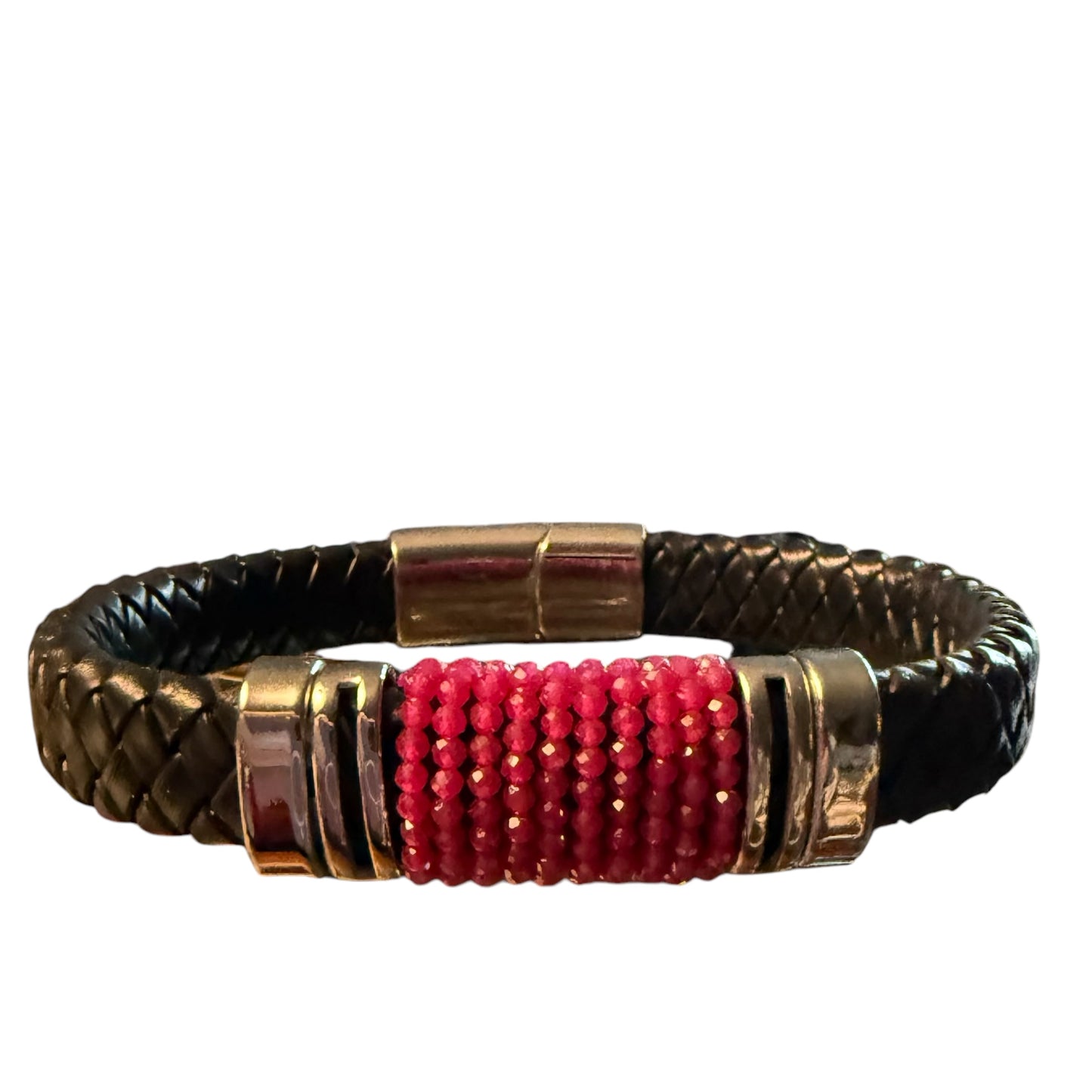 Rubies on Black Woven Leather