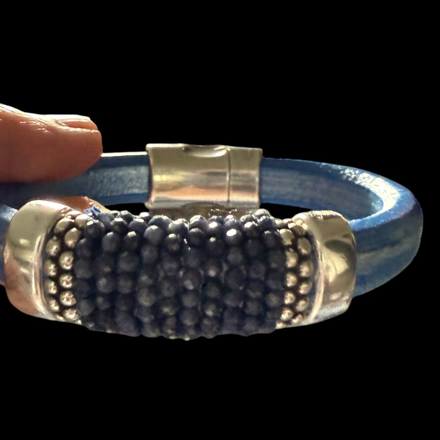 Sapphire on Blue Metallic Leather