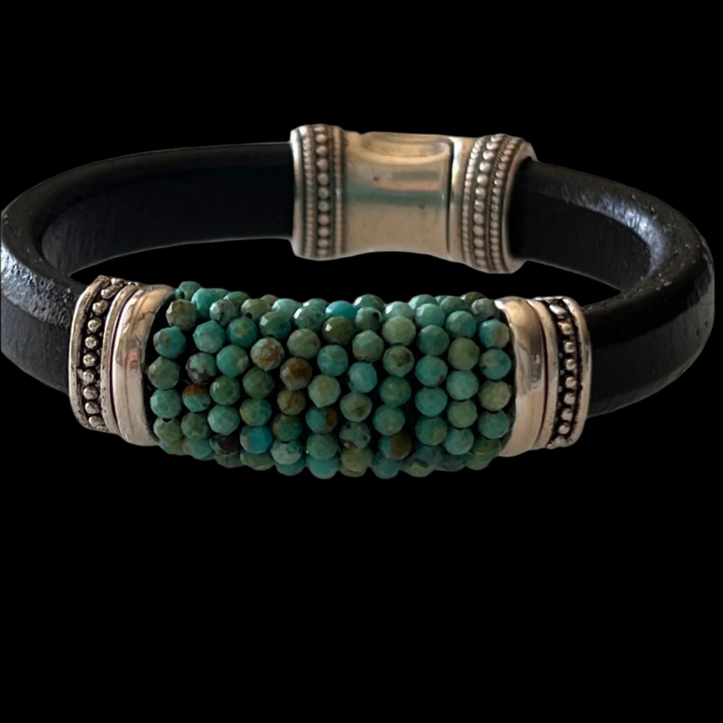 Beaded Turquoise on Black Leather